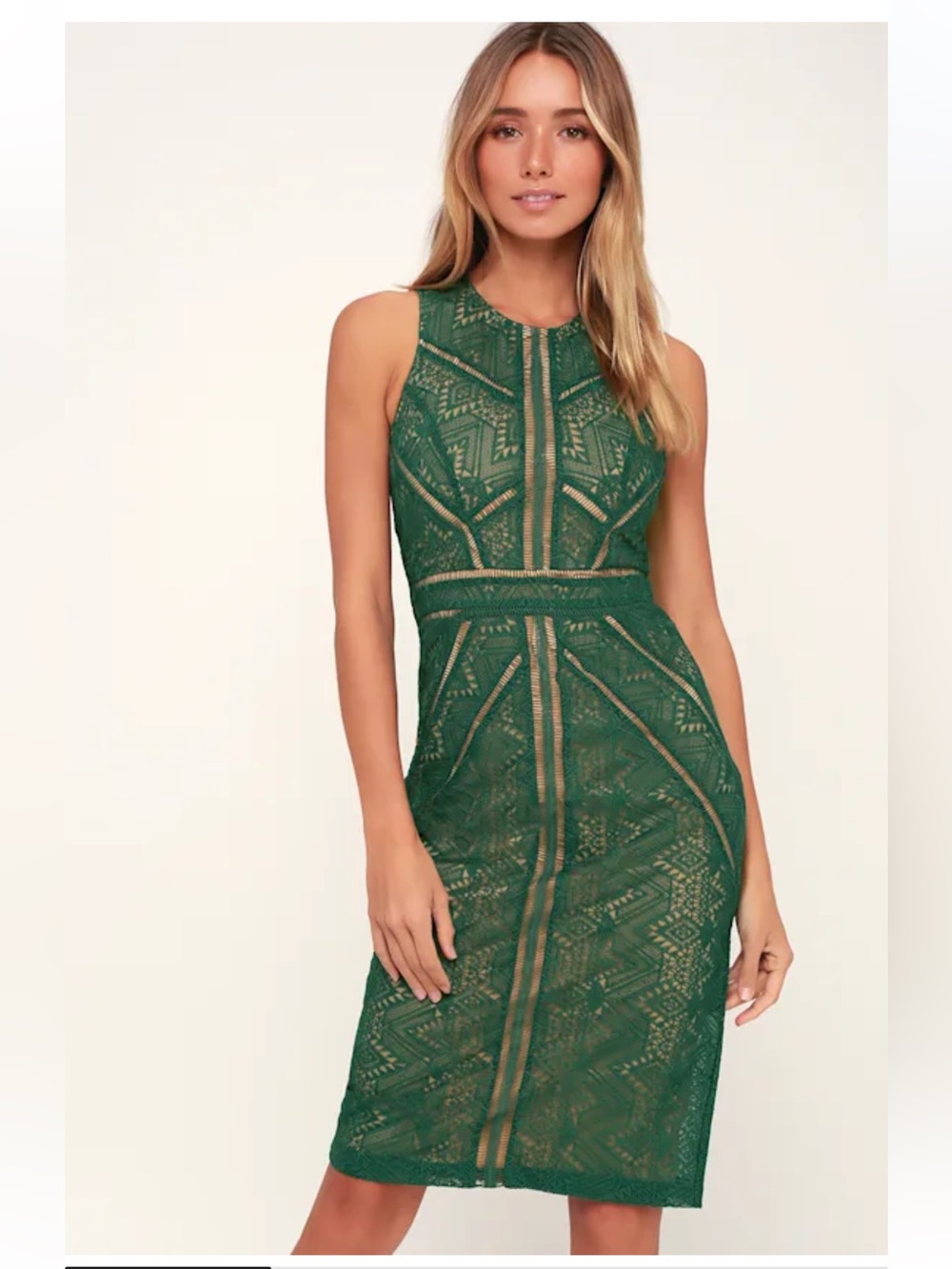 Bardot Eve Dark Green Lace Sheath Midi Dress